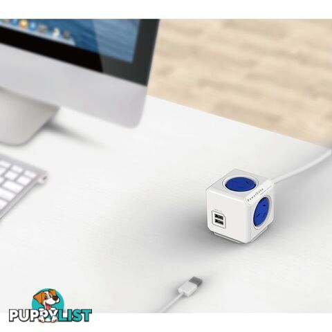 PCEUBL 4 WAY BLUE SURGE PROTECTED POWERCUBE WITH USB