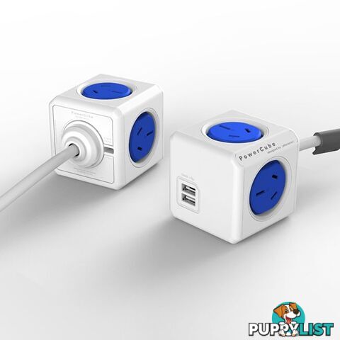 PCEUBL 4 WAY BLUE SURGE PROTECTED POWERCUBE WITH USB