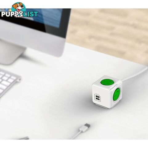 PCEUGN 4 WAY GREEN SURGE PROTECTED POWERCUBE WITH USB