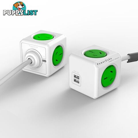 PCEUGN 4 WAY GREEN SURGE PROTECTED POWERCUBE WITH USB