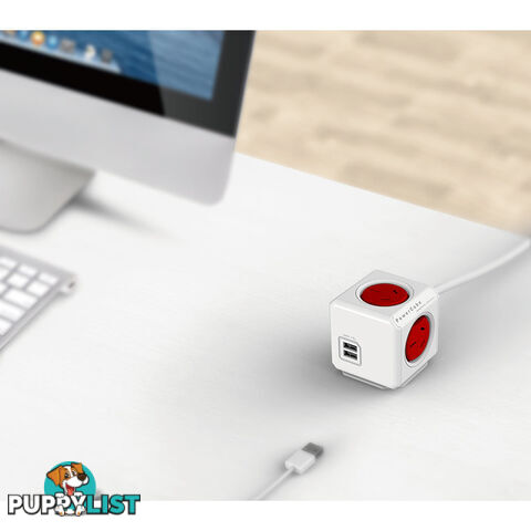 PCEURD 4 WAY RED SURGE PROTECTED POWERCUBE WITH USB