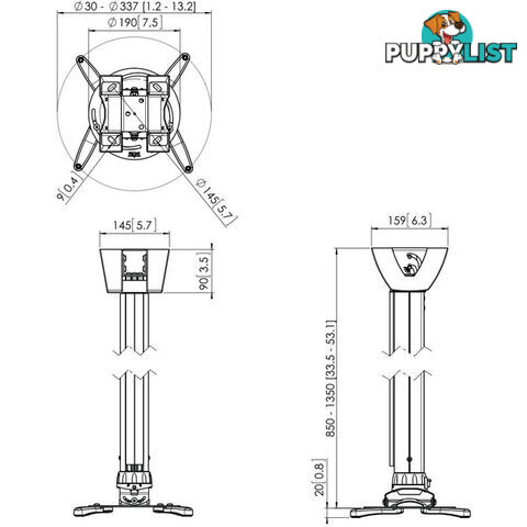 PPC1585W SMALL PROJECTOR CEILING KIT WHITE - VOGELS