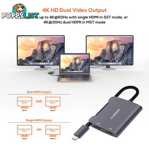 CDHD USB-C TO DUAL HDMI ADAPTER 4K TOUGHLINK