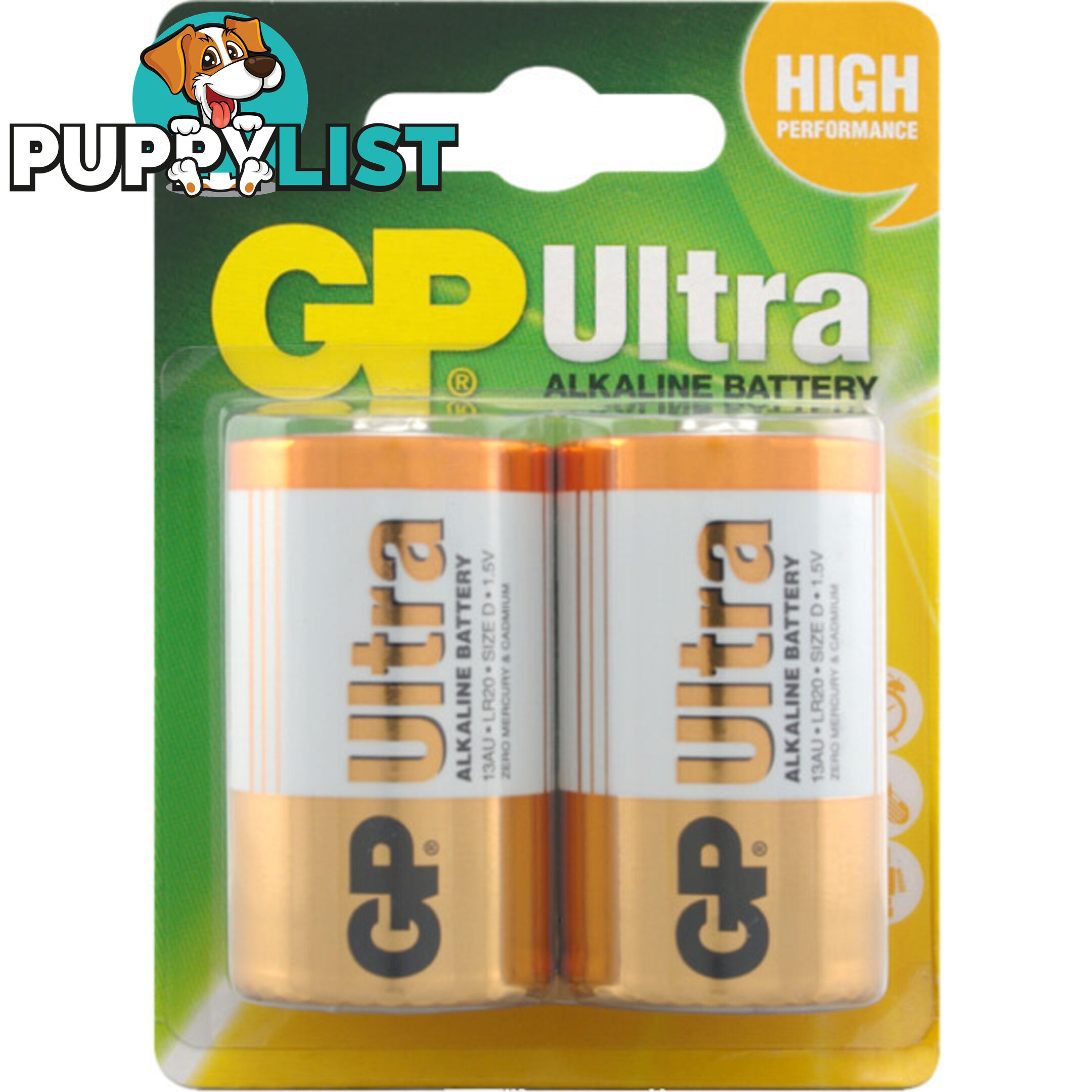 GP13AUC2 GP 1.5V ULTRA ALKALINE D BATTERY CARD OF 2