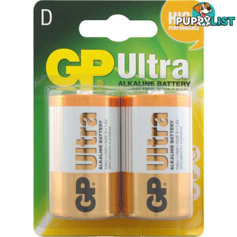 GP13AUC2 GP 1.5V ULTRA ALKALINE D BATTERY CARD OF 2