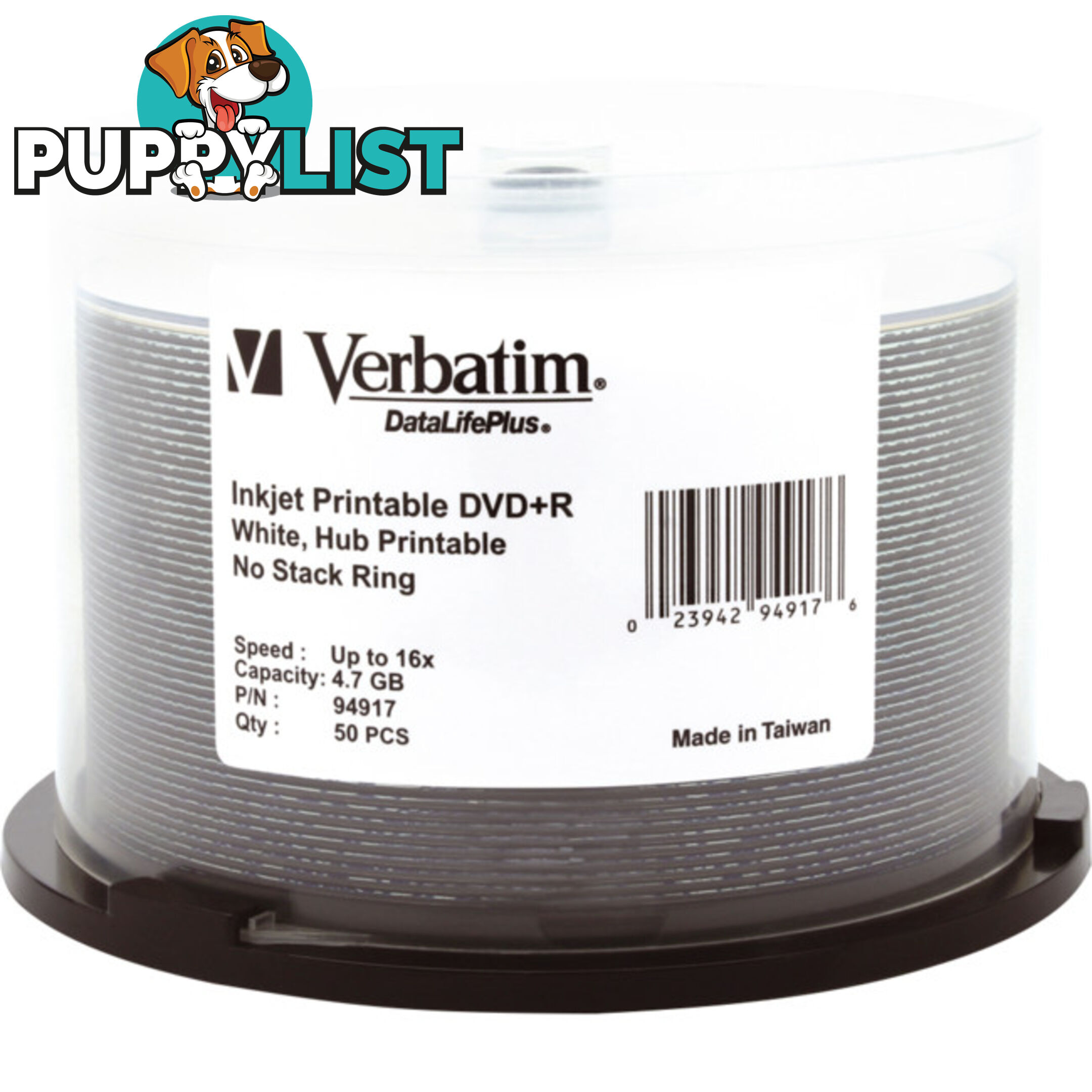 VDVD+R50P 50PK DVD+R PRINTABLE SPINDLE 16X 4.7GB