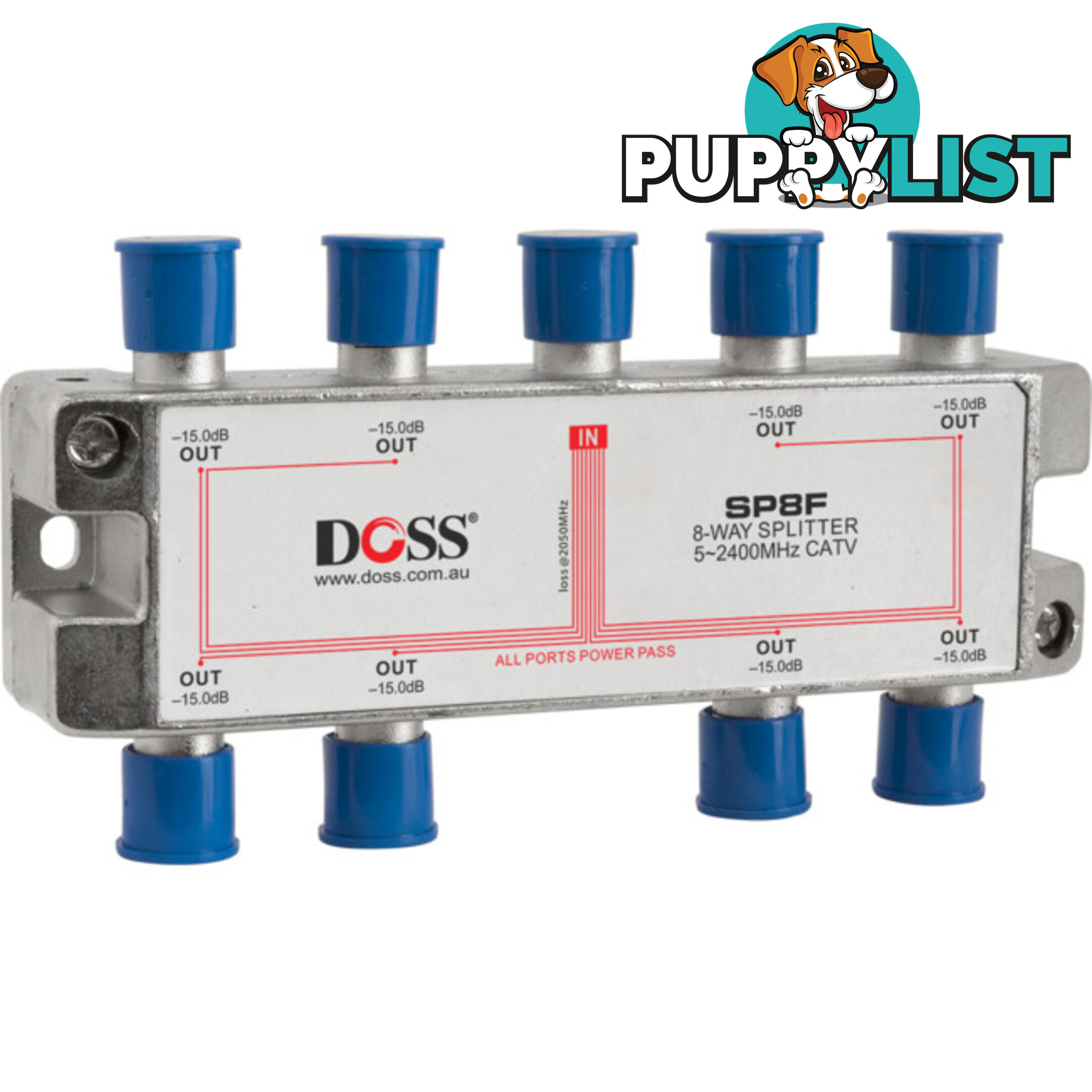 SP8F 8 WAY 'F' SPLITTER OR COMBINER DC PASS THROUGH 2.4GHZ DOSS