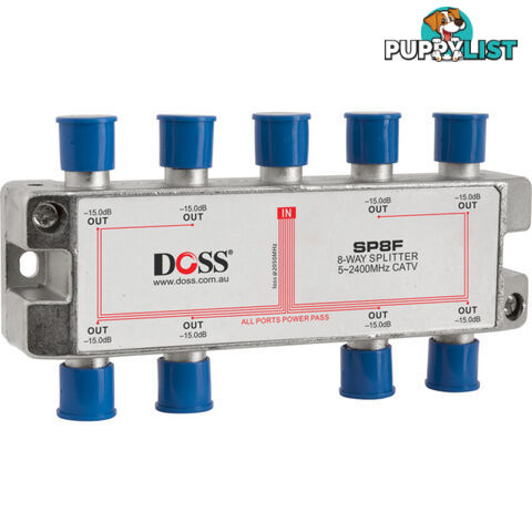 SP8F 8 WAY 'F' SPLITTER OR COMBINER DC PASS THROUGH 2.4GHZ DOSS