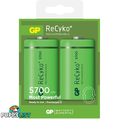 570DHCD RECYKO LSD 'D' BATTERY 2PK 5700MAH RECHARGEABLE NIMH GP