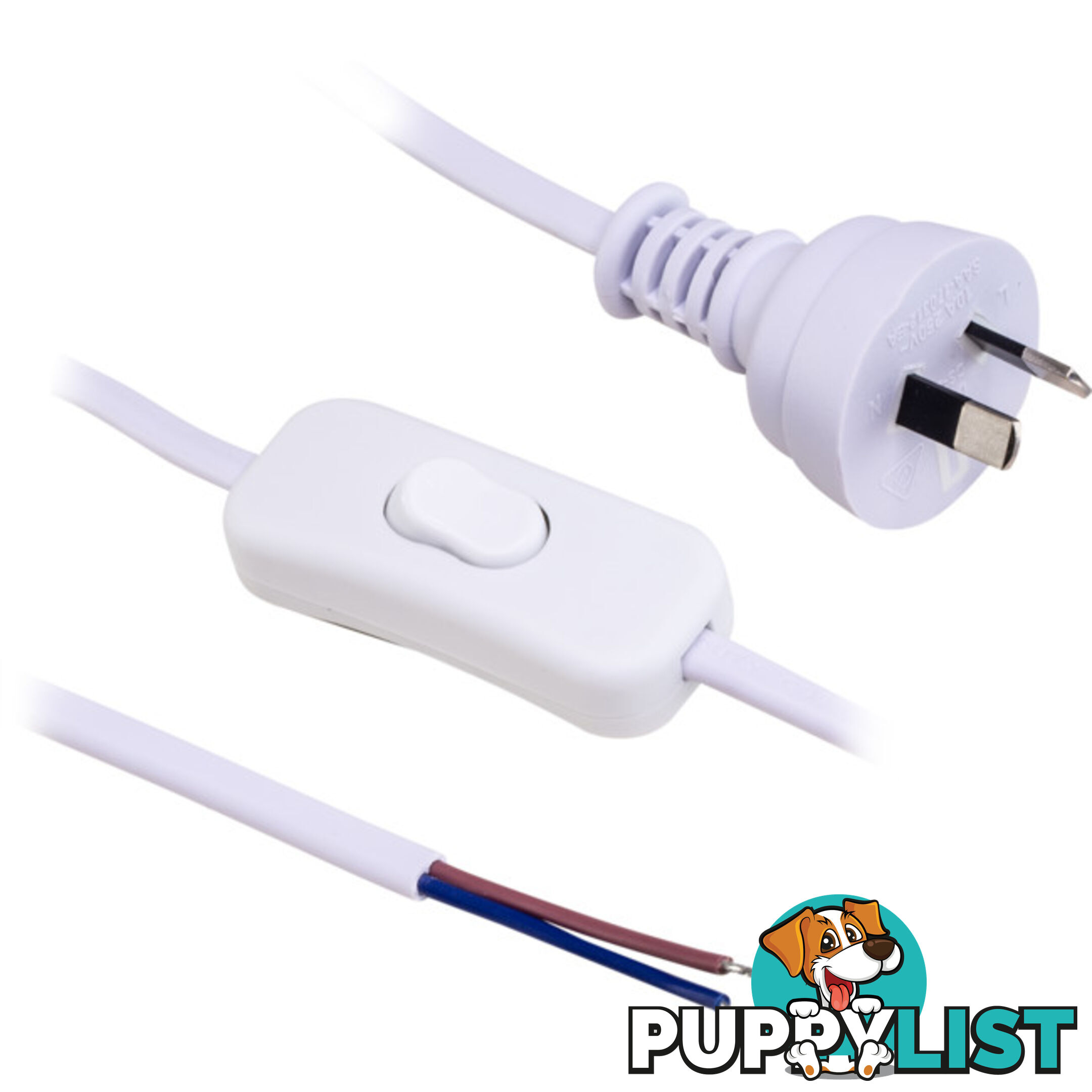 18WS INLINE SWITCH POWER LEAD WHITE 2.3M 2 CORE