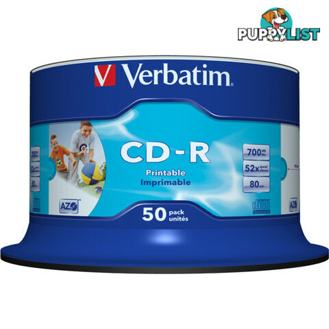 VCDR-50P 50PK VERBATIM CD-R PRINTABLE SPINDLE / BUCKET