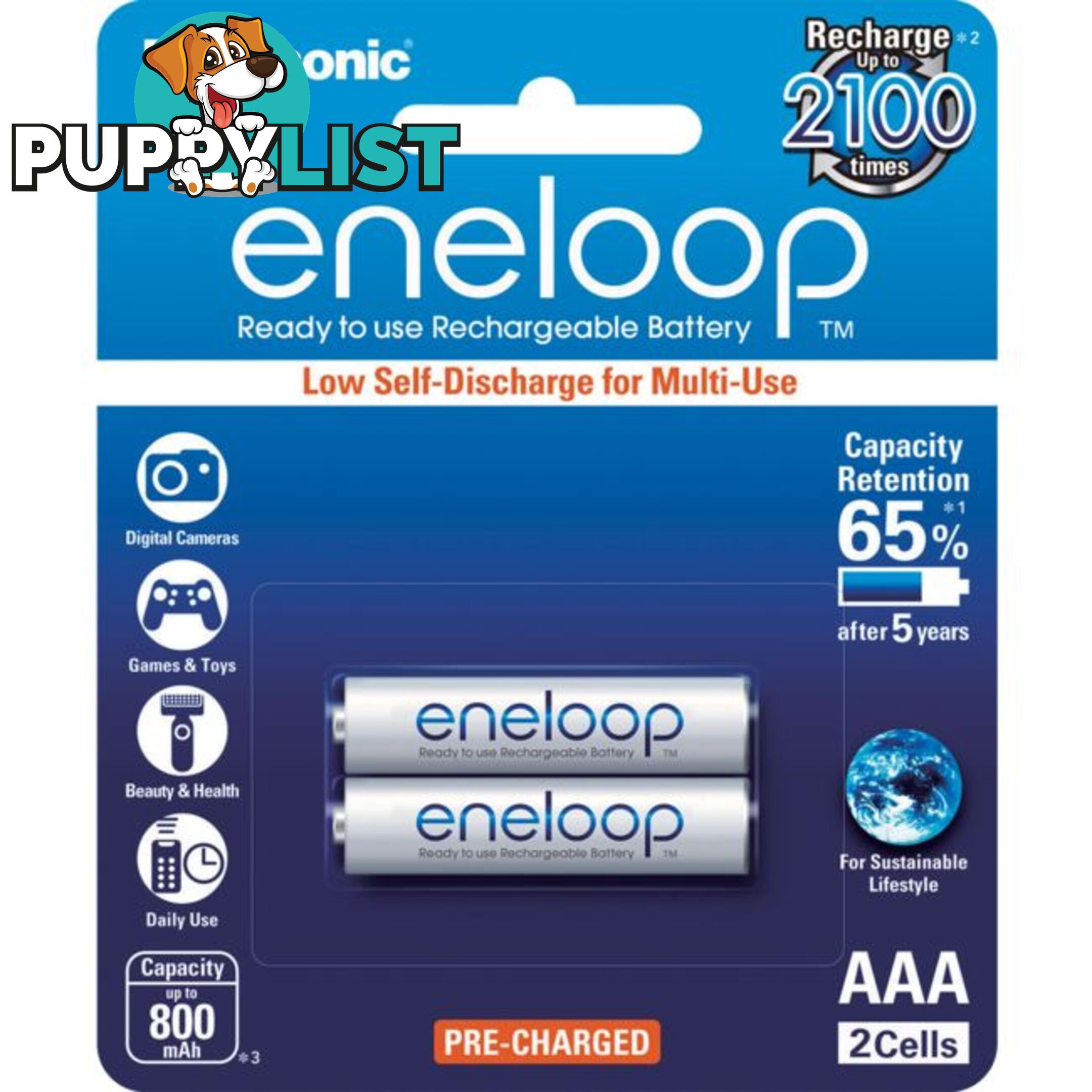 BK4MCCE2BA 2 PACK AAA ENELOOP BATTERIES RECHARGEABLE LSD PANASONIC