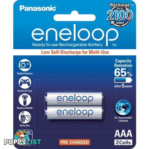 BK4MCCE2BA 2 PACK AAA ENELOOP BATTERIES RECHARGEABLE LSD PANASONIC