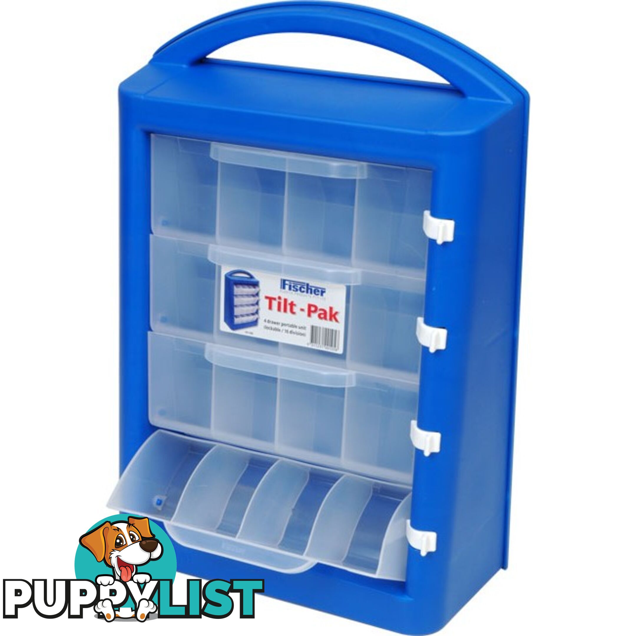 1H166 16 CLEAR COMPARTMENT TILT-PAK BLUE CARRY CASE INC LOCK CLIPS