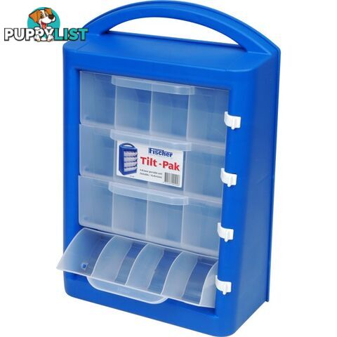 1H166 16 CLEAR COMPARTMENT TILT-PAK BLUE CARRY CASE INC LOCK CLIPS