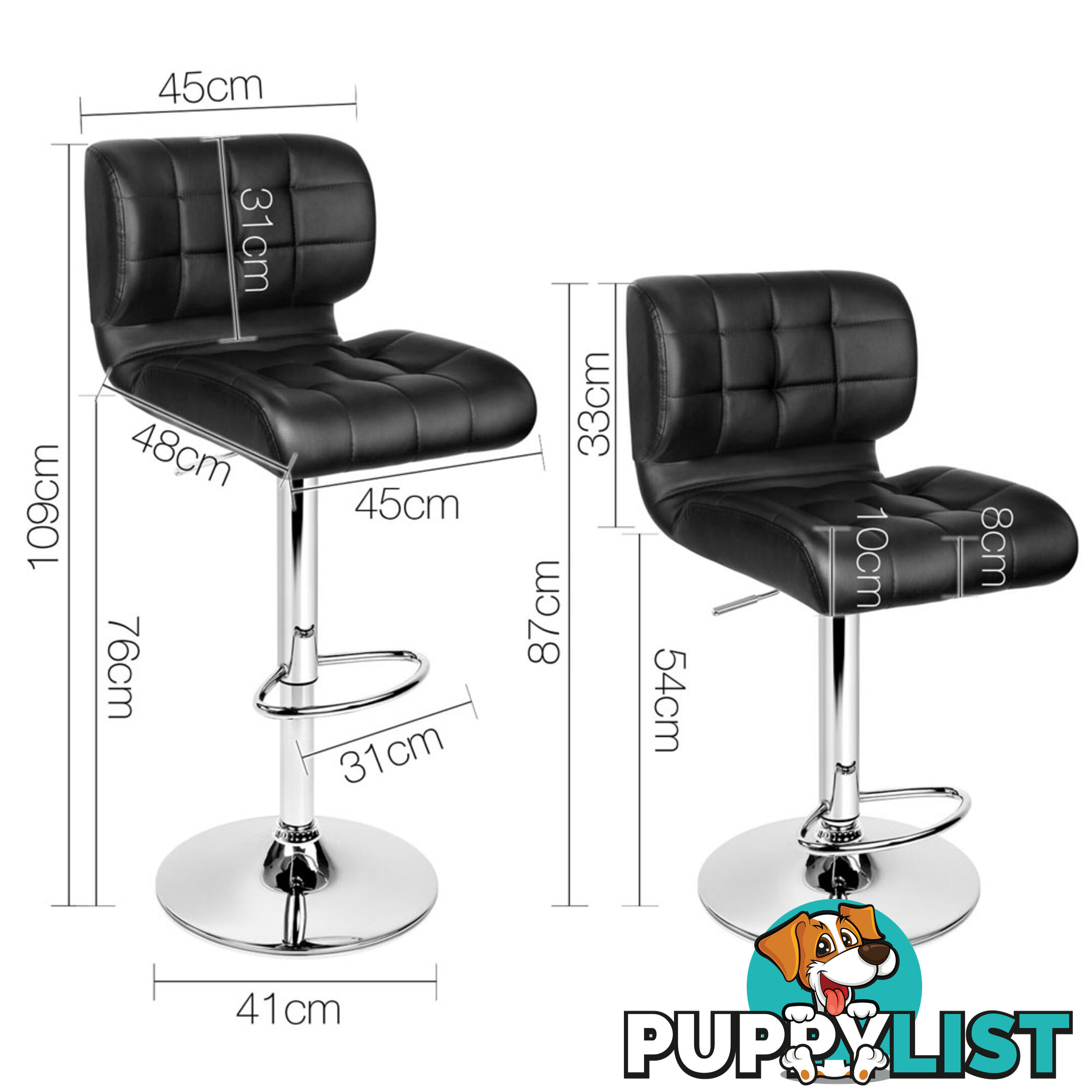 2 x PU Leather Bar Stools Kitchen Cafe Dining Pub Island Swivel Chairs Black