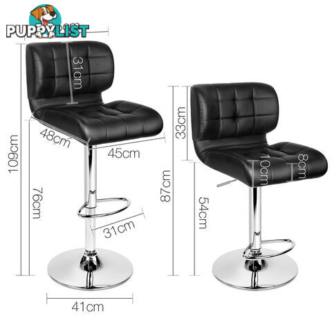 2 x PU Leather Bar Stools Kitchen Cafe Dining Pub Island Swivel Chairs Black