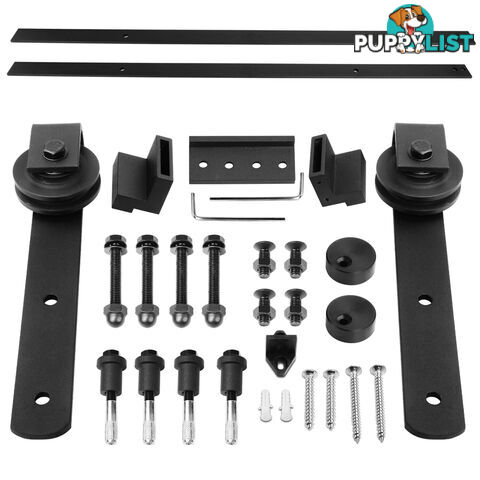 Matt Power Coat Steel Sliding Barn Door Hardware Set Home Office 2M Black