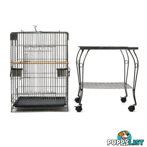 New 145cm Bird Cage Canary Parrot Budgie Pet Aviary Stand Wheel Open Roof Black