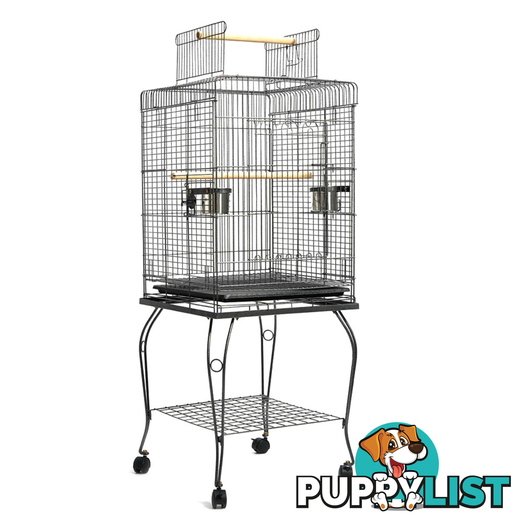 New 145cm Bird Cage Canary Parrot Budgie Pet Aviary Stand Wheel Open Roof Black