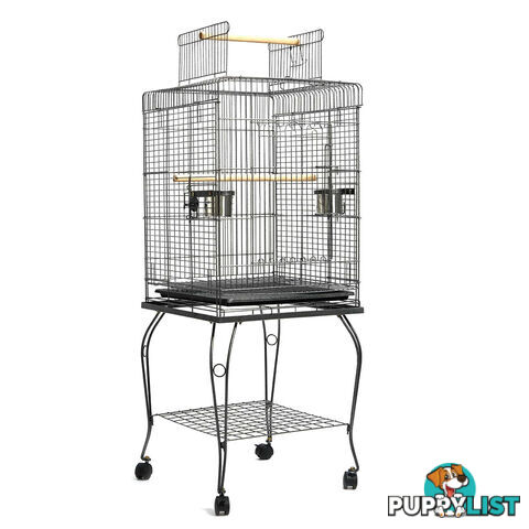 New 145cm Bird Cage Canary Parrot Budgie Pet Aviary Stand Wheel Open Roof Black