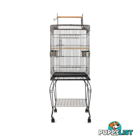 New 145cm Bird Cage Canary Parrot Budgie Pet Aviary Stand Wheel Open Roof Black