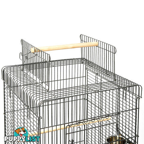 New 145cm Bird Cage Canary Parrot Budgie Pet Aviary Stand Wheel Open Roof Black