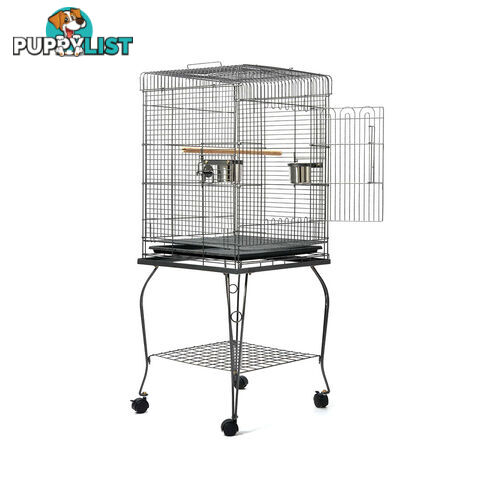 New 145cm Bird Cage Canary Parrot Budgie Pet Aviary Stand Wheel Open Roof Black