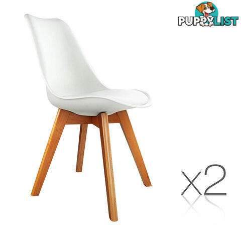 Set of 2 Dining Chair PU Leather Seat White