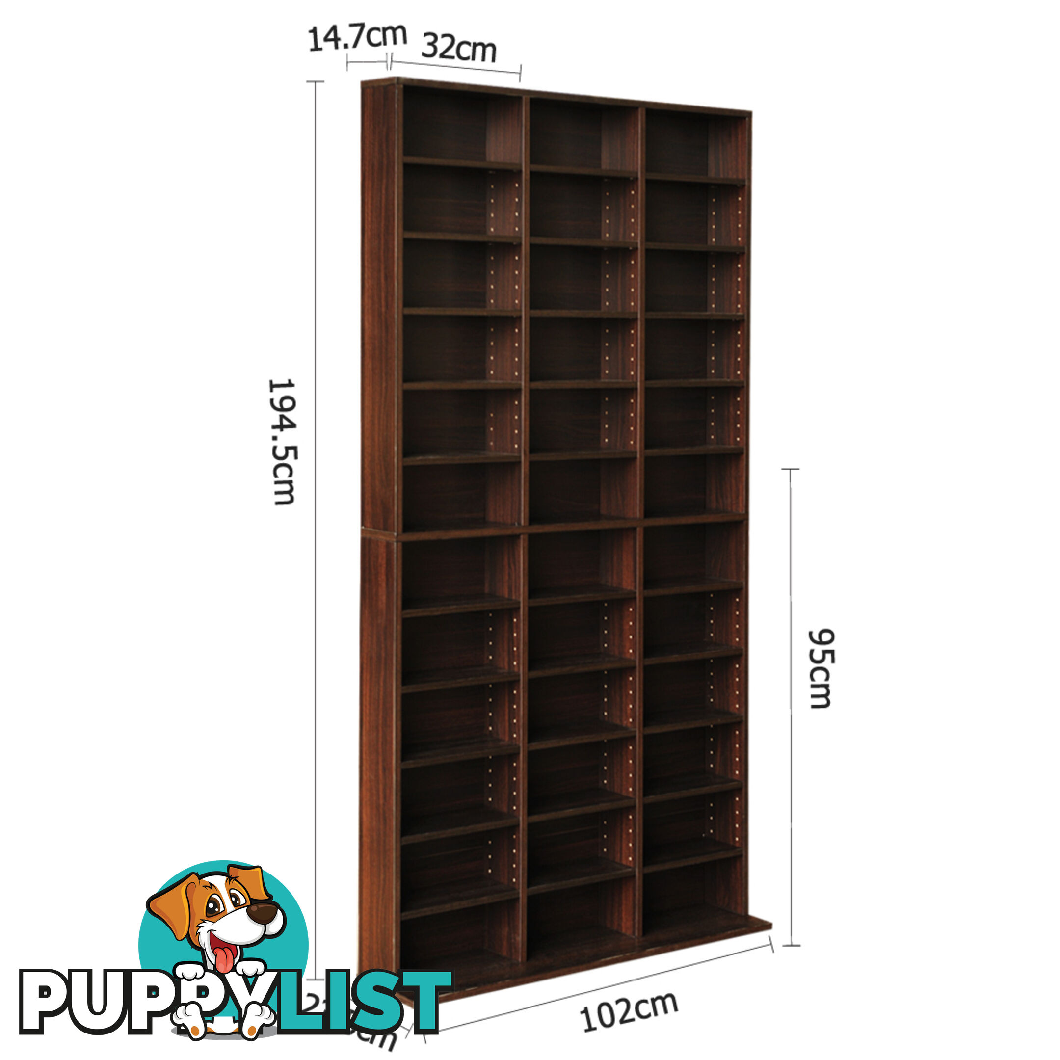 CD DVD Storage Shelf Rack Stand Cupboard Book Unit 528 DVD / 1116 CD Brown