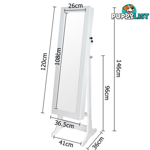 Mirror Jewellery Cabinet Storage 146cm White