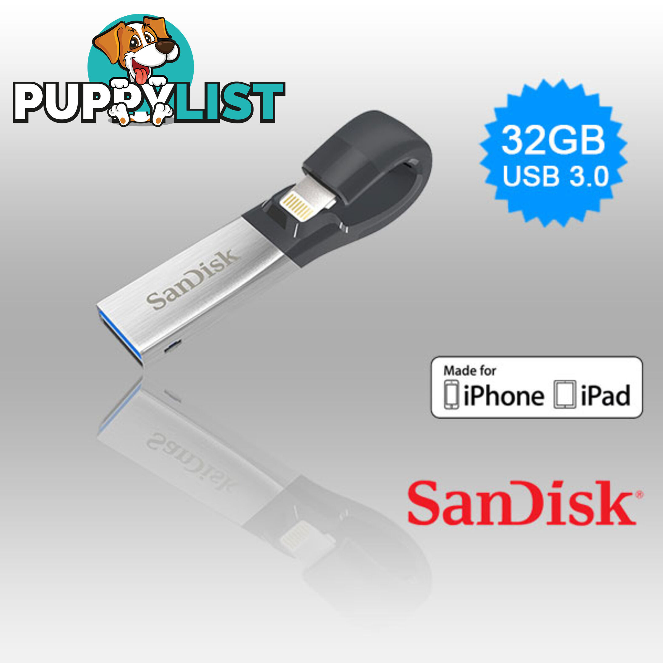 SANDISK IXPAND FLASH DRIVE SDIX30N 32GB GREY IOS USB 3.0  (SDIX30N-032G)