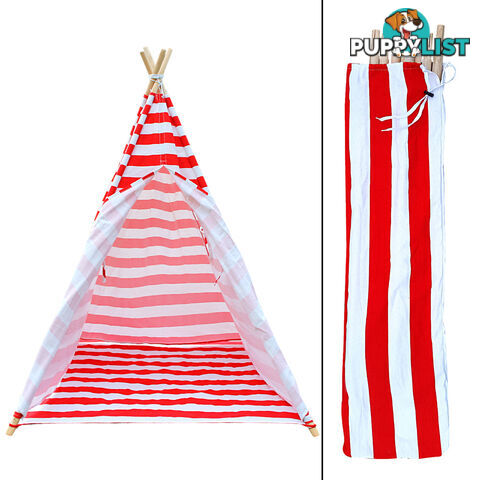 Kids Play Tent Children Canvas Teepee Pretend Playhouse Outdoor Indoor Tipi Red