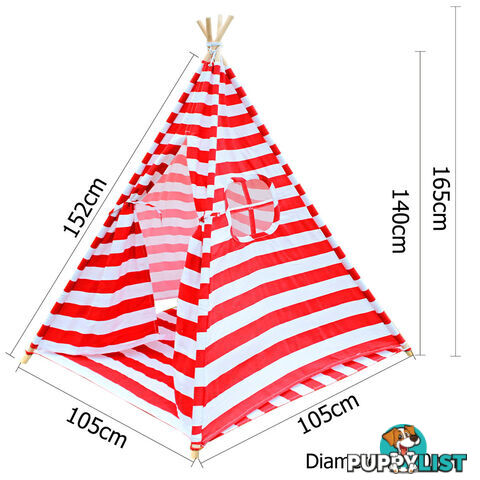 Kids Play Tent Children Canvas Teepee Pretend Playhouse Outdoor Indoor Tipi Red