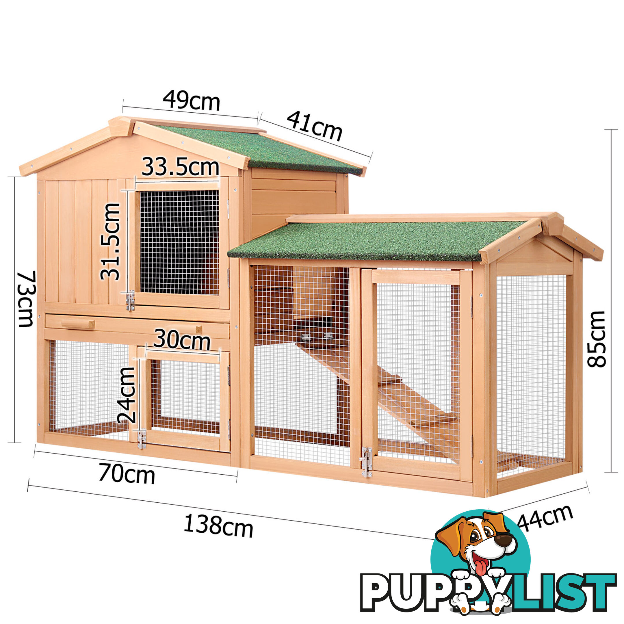 Rabbit Hutch Chicken Coop Cage Guinea Pig Ferret House With 2 Storeys Run