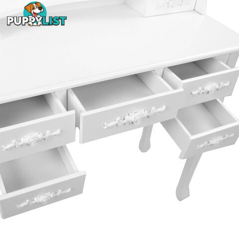 7 Drawer Dressing Table w/ Mirror White