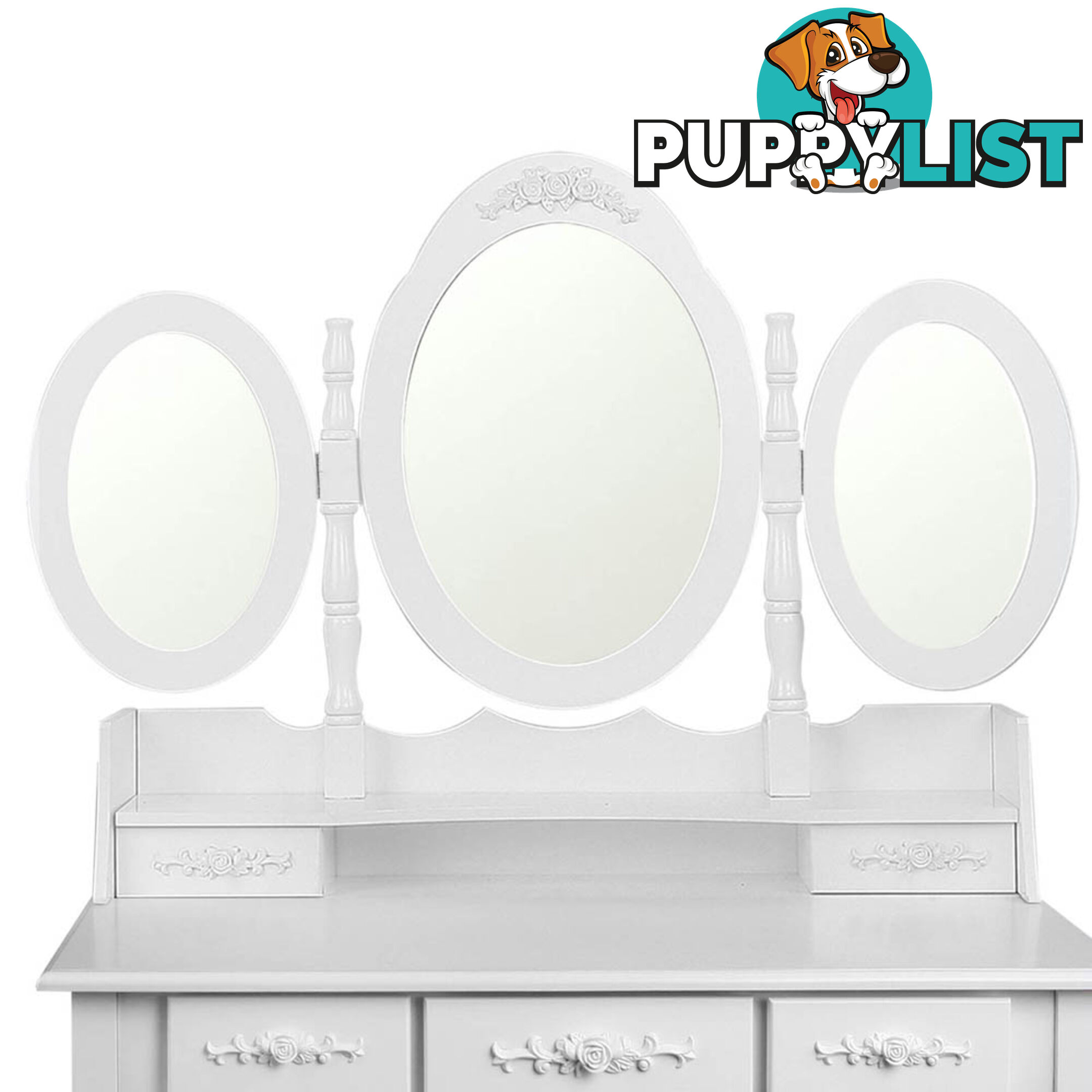 7 Drawer Dressing Table w/ Mirror White