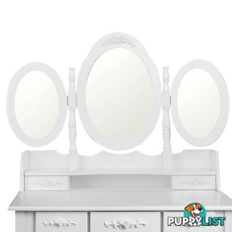 7 Drawer Dressing Table w/ Mirror White