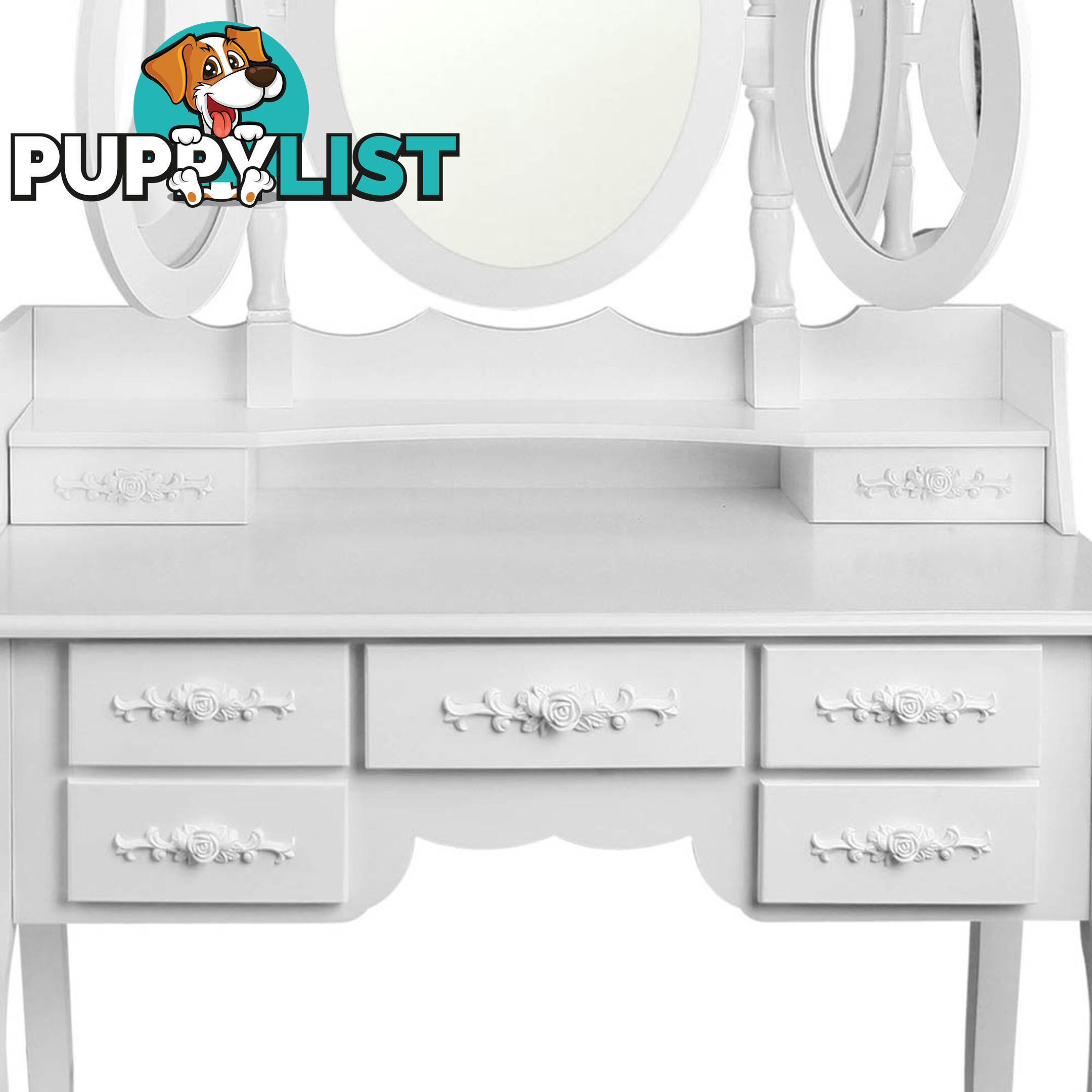 7 Drawer Dressing Table w/ Mirror White