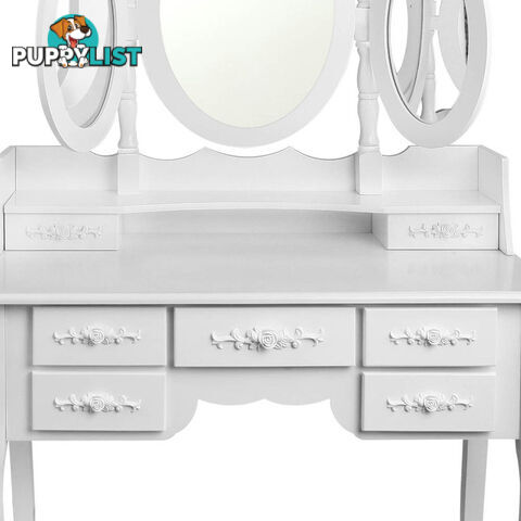 7 Drawer Dressing Table w/ Mirror White