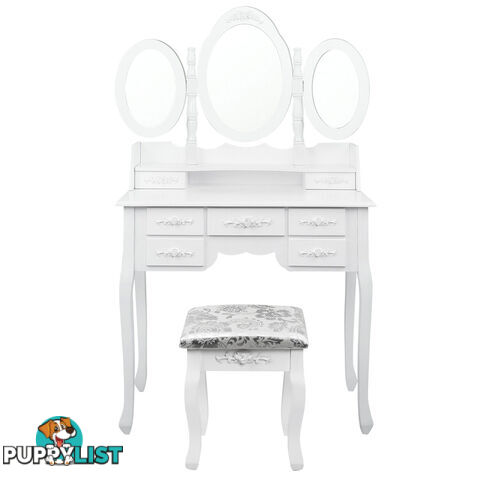 7 Drawer Dressing Table w/ Mirror White