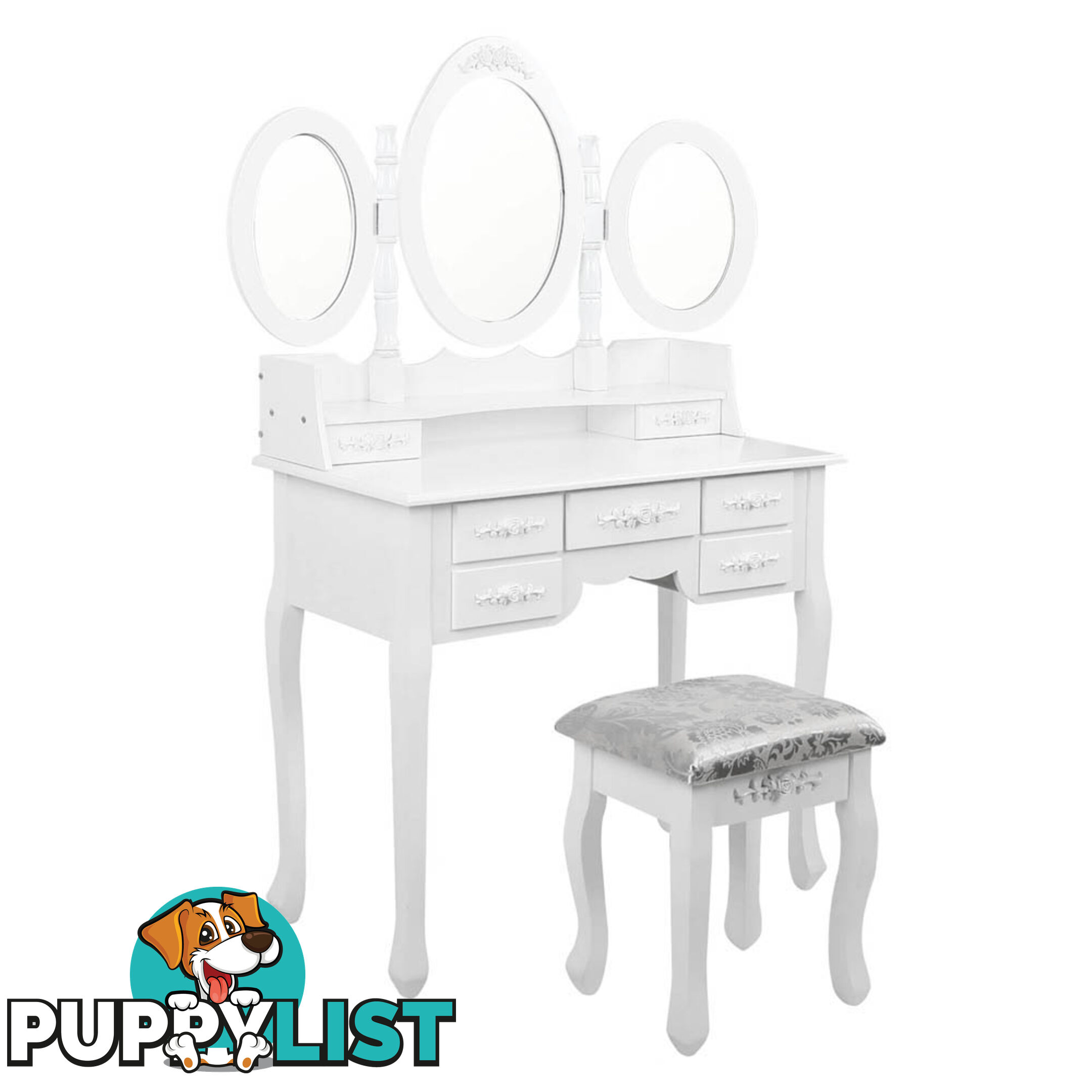 7 Drawer Dressing Table w/ Mirror White