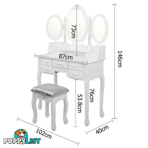 7 Drawer Dressing Table w/ Mirror White