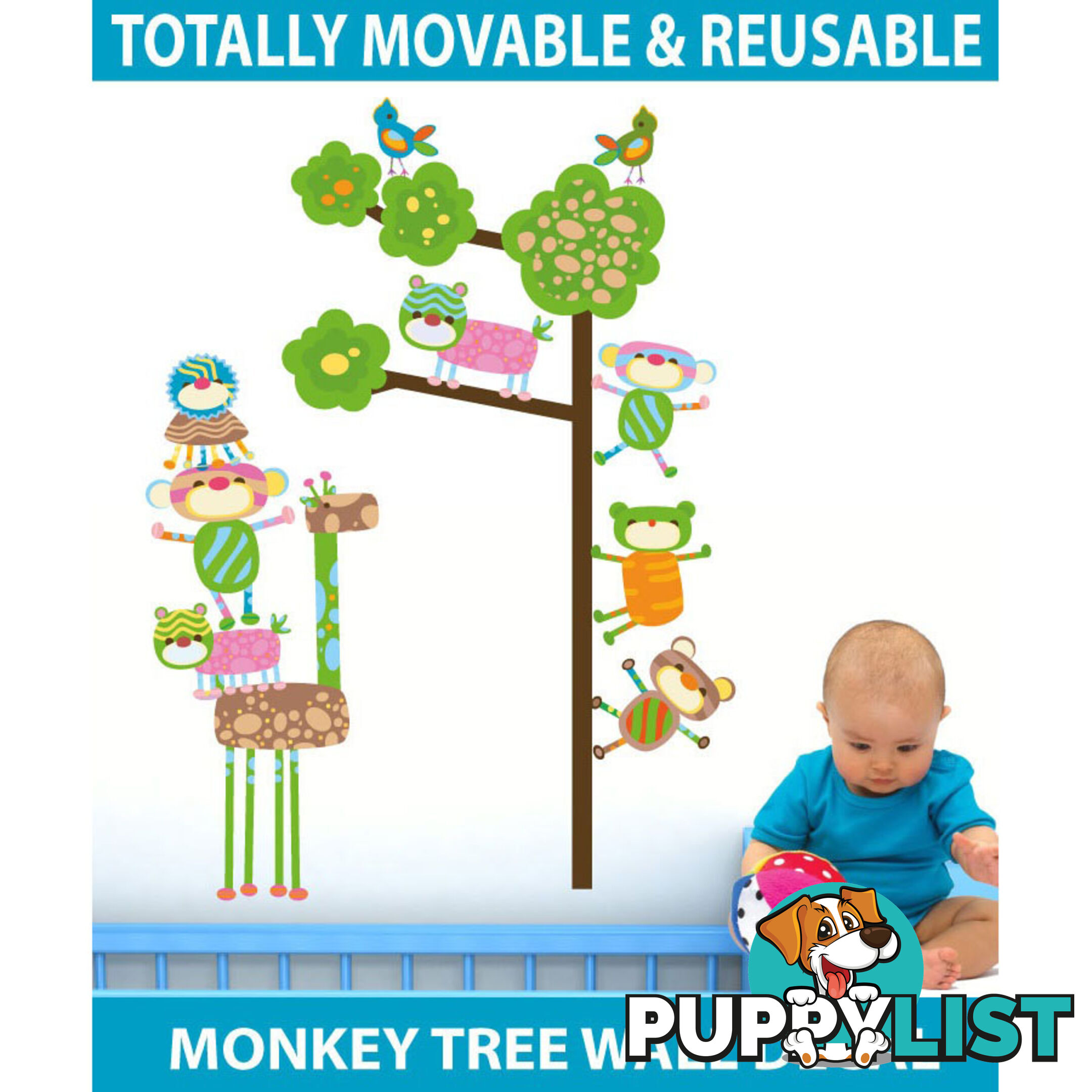 Large Size Funky Monkeys in a Tree Wall Stickers  - Totally movable