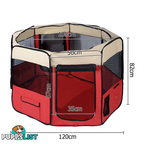 XL Portable Pet Playpen 8 Panels Dog Puppy Cat Exercise Soft Cage Crate Tent Red