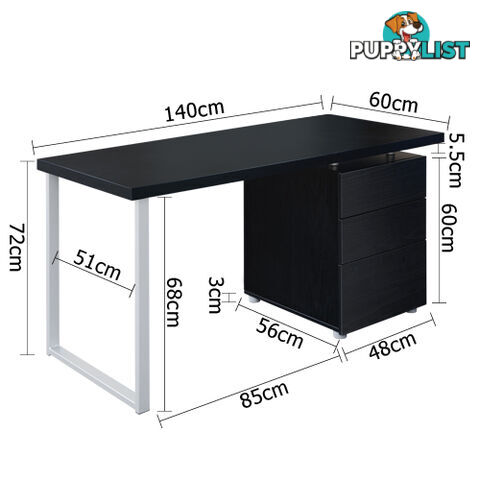 Office Computer Desk Home Study Table 3 Drawer Cabinet Student Kids Desk Black