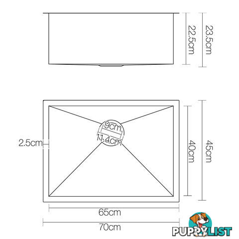 Handmade Stainless Steel Kitchen Laundry Sink Topmount Undermount 700 x 450mm