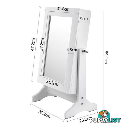 Table top Jewellery Cabinet w/ Mirror White