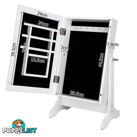 Table top Jewellery Cabinet w/ Mirror White