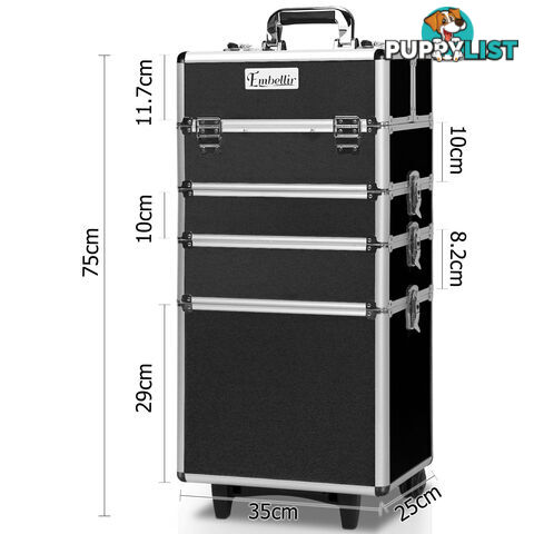 7in1 Black Aluminium Frame Professional Beauty Makeup Trolley Cosmetic Case Box